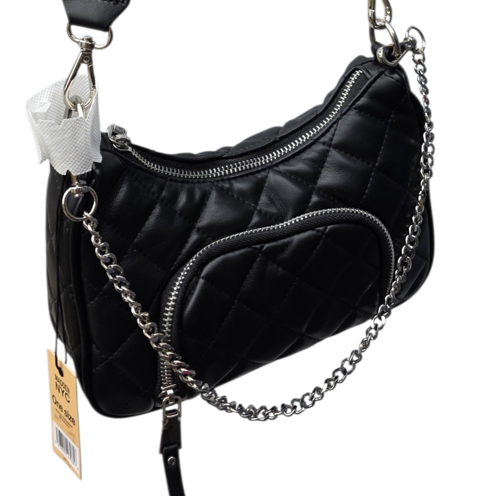 Madden NYC Quilted Black Crossbody Bag NWT Double Pocket Adjustable Strap - Picture 3 of 7